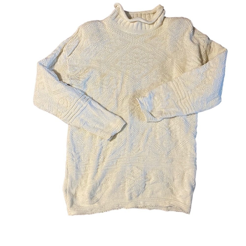 Vintage Women's XL Rebecca Lynn Ivory 100% Cotton Adele Knit Sweater USA